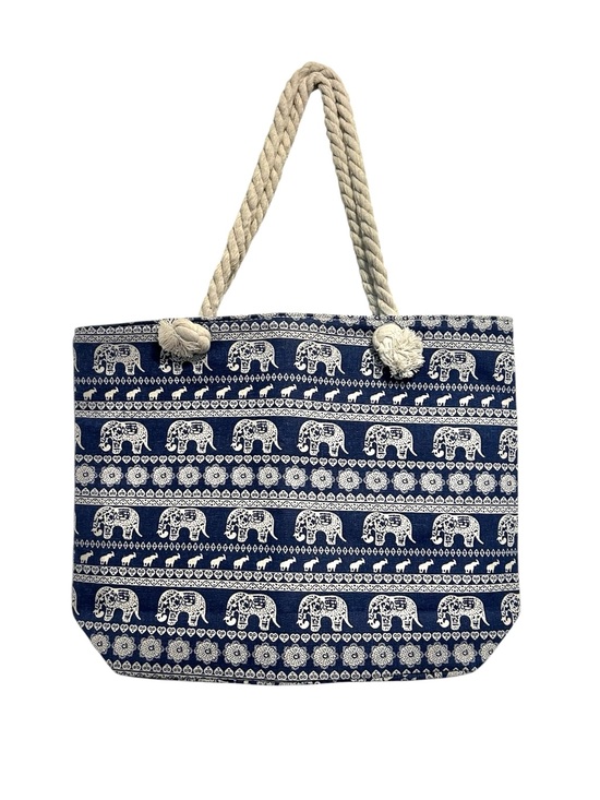Handbags - New Navy & Cream Elephant Print Rope-Handle Tote Bag